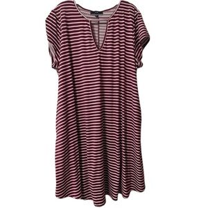 VIBE SPORTSWEAR Womens Plus Burgundy & White Striped Short Sleeve dress Size 3XL